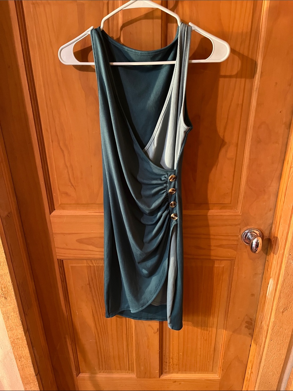Sleeveless Teal Draped Side-Button Dress